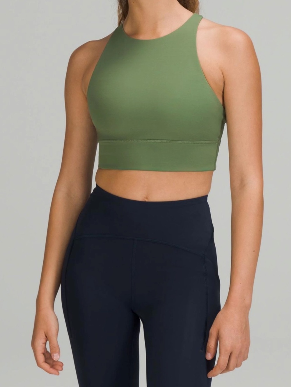 lululemon Energy High-Neck Longline Tough Bra Size 8 Green Twill